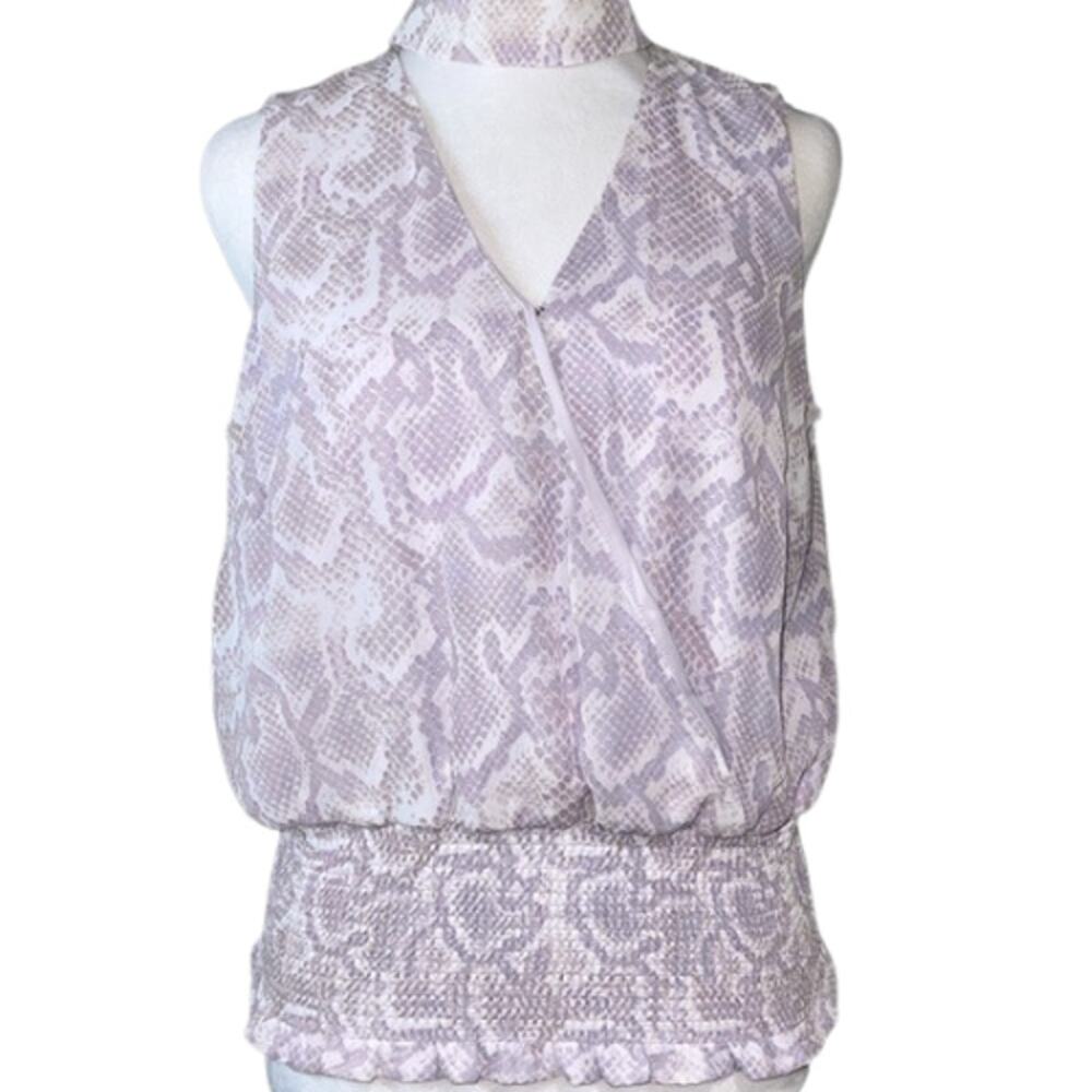 WHBM Lavender Python Print Choker Top with Smocke… - image 2